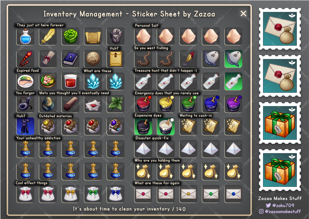 FFXIV - Inventory Management Sticker Sheet